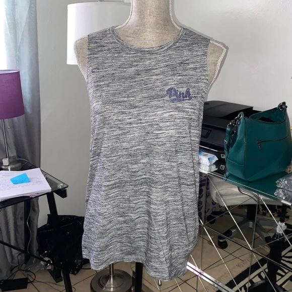 Pink VS heathered grey blinged out tank top Sz S - Picture 6 of 12